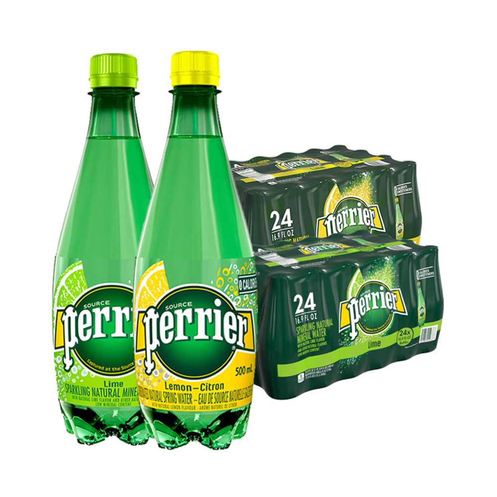 天猫国际进口超市Perrier巴黎水青柠柠檬组合口味含气天然矿泉水气泡水500ML*48瓶0