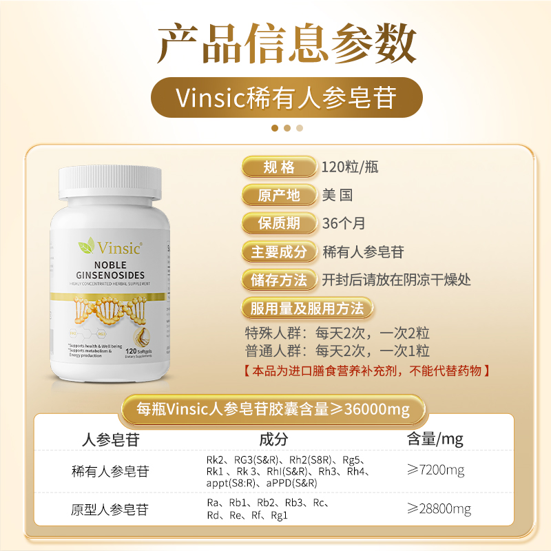 【自营】Vinsic稀有人参皂苷rg3rh2放化术后恢复免疫力胶囊营养品 - 图3