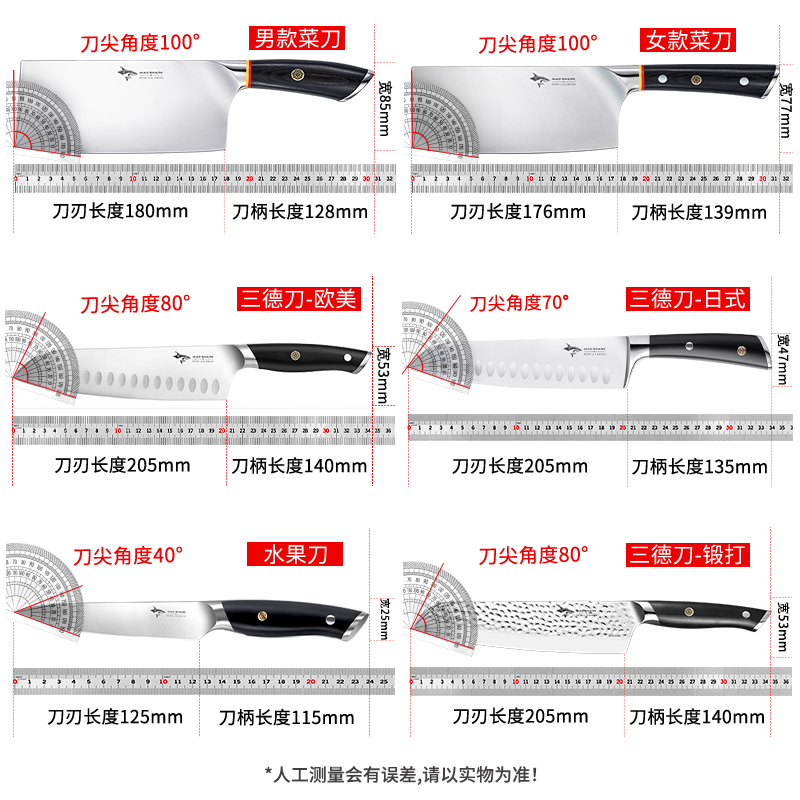 【自营】狂鲨切菜刀家用锋利厨师专用三德刀水果切肉切片刀具厨房