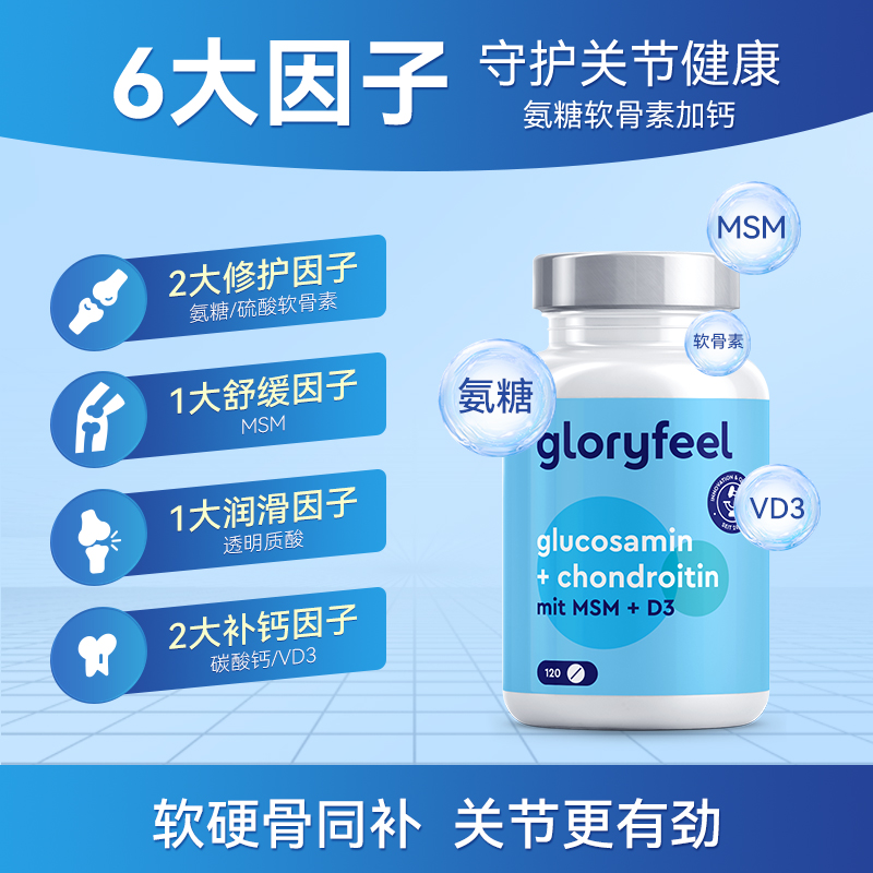 【自营】GloryFeel德国氨糖软骨素120片氨基葡萄糖维骨力护关节 - 图0