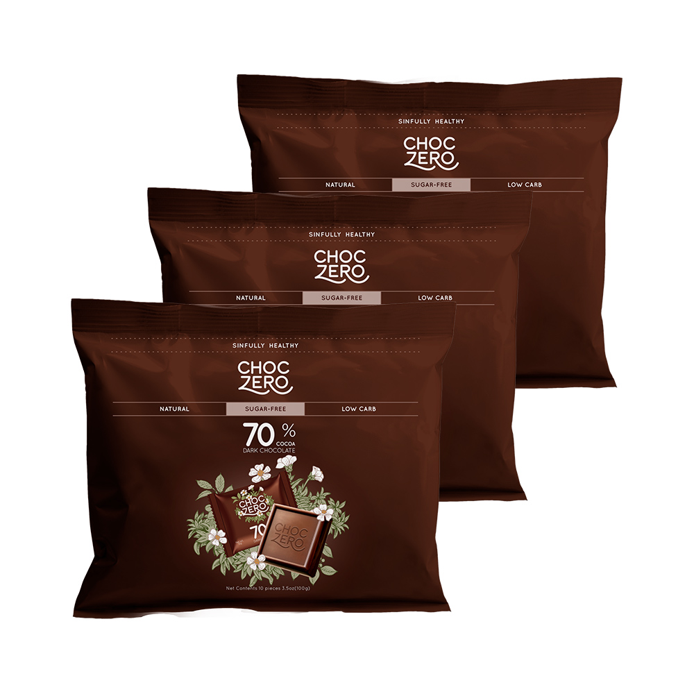 天猫国际进口超市【直营】美国进口ChocZero无糖70%黑巧克力高纤生酮零食100g*30