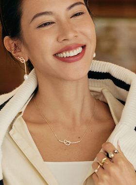 【自营】HEFANG Jewelry/何方珠宝餐具系列爱心碱水结+筷子锁骨链
