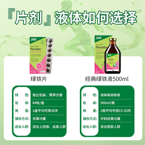 【自营】德国进口Salus铁元有机绿铁片补铁调整气色留颜84粒/盒*2 - 图1