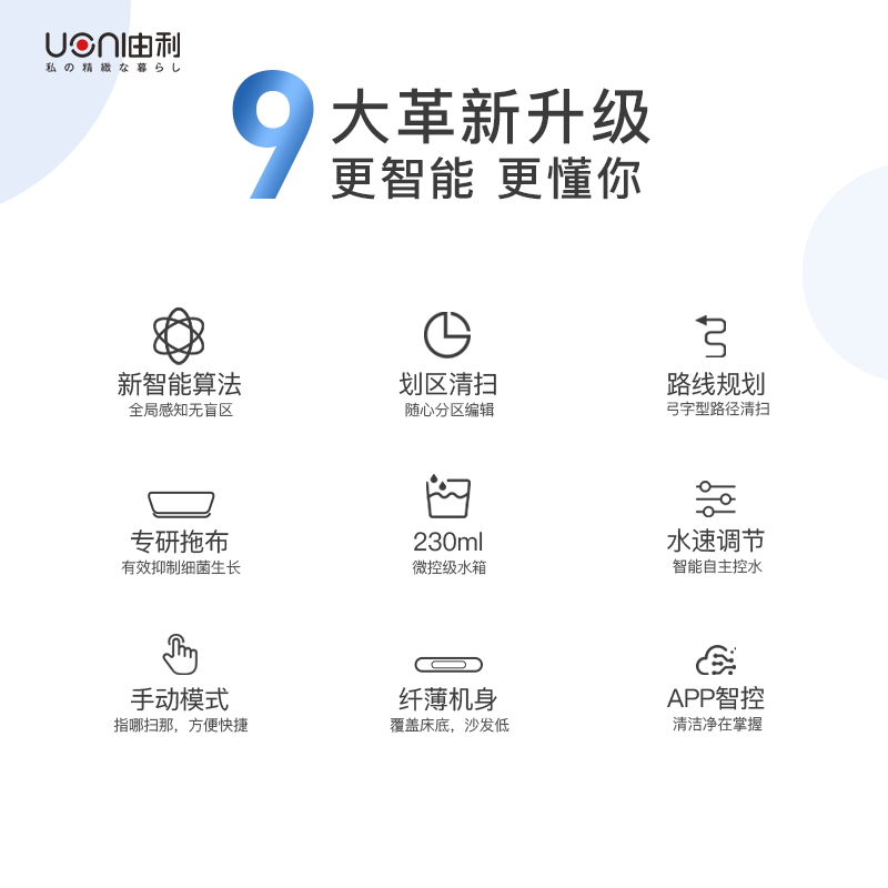 天猫国际进口超市日本UONI由利扫地机器人智能家用全自动吸尘器扫擦拖地三合一体机3