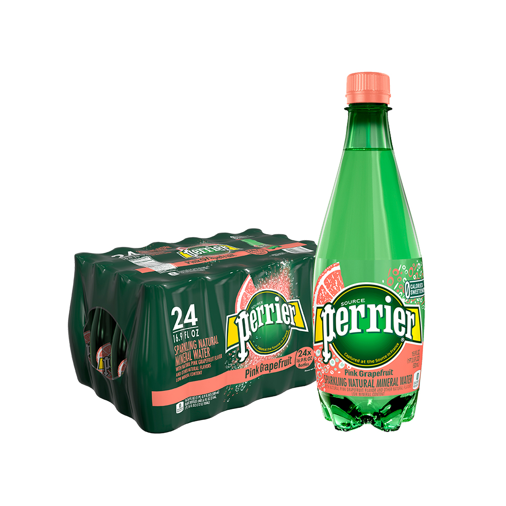 【自营】Perrier巴黎水法国进口西柚味矿泉水气泡饮用水500ML*24 - 图1