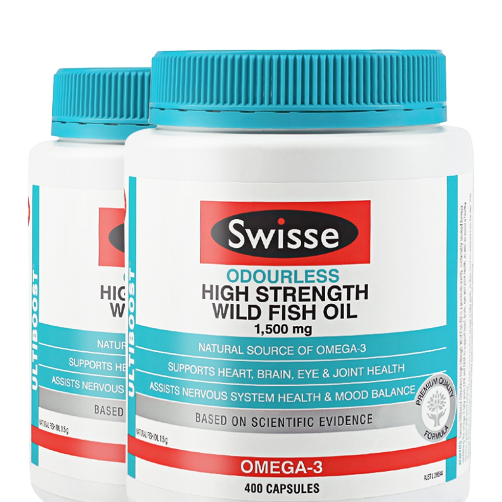 天猫国际进口超市Swisse 斯维诗无腥味高强度野生鱼油胶囊1500mg400粒*2补脑护眼1