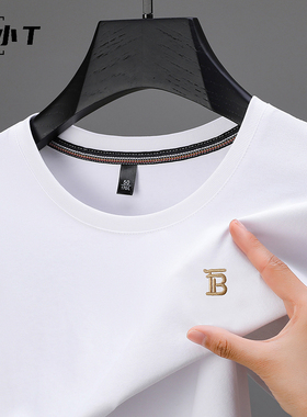 高档刺绣男士夏季丝光棉短袖T恤