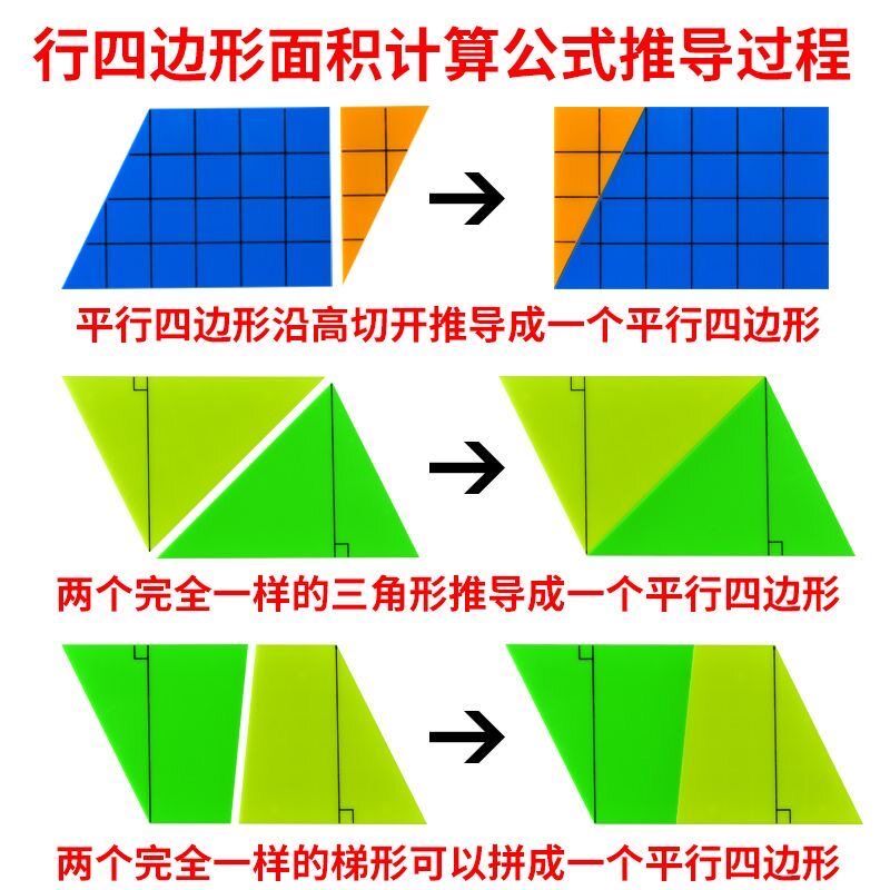 大号磁性平行四边行梯形三角形的面积推导转换演示器教具五年级