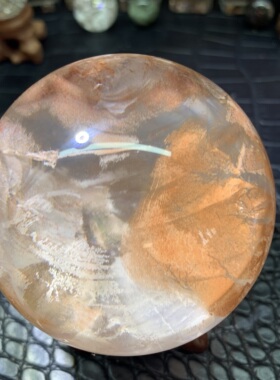 天然粉胶花聚宝盆水晶球摆件直径61.6毫米粉胶花