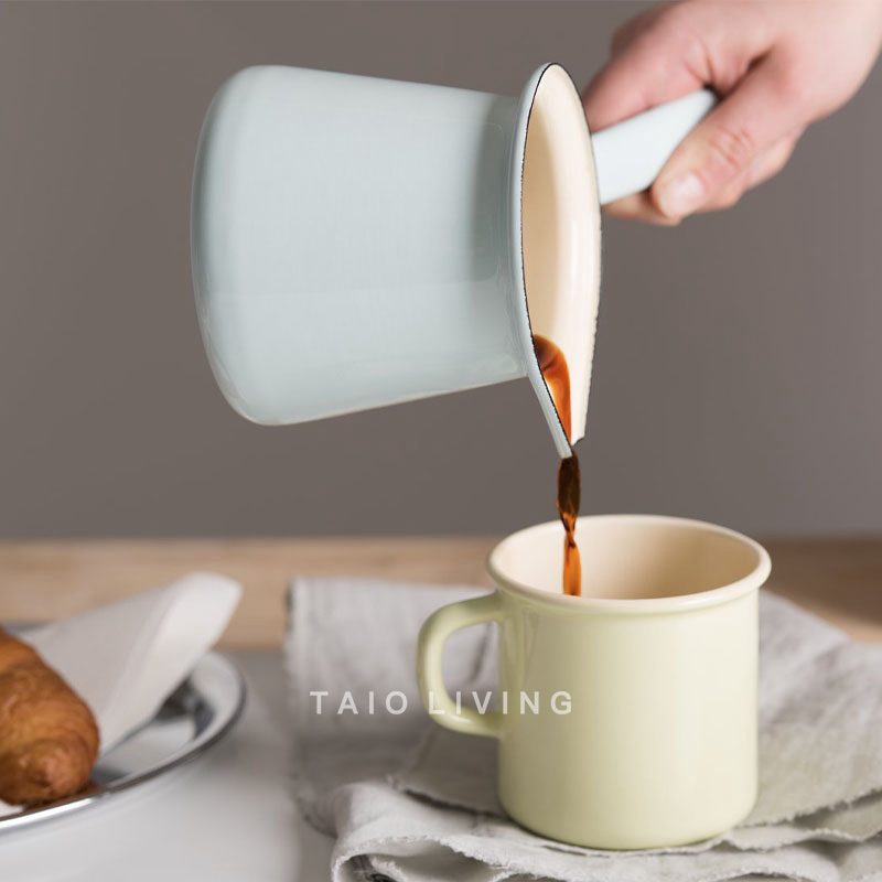 Riess奥地利搪瓷锅宝宝奶锅不粘锅防烫单柄婴儿辅食锅摩卡咖啡壶 - 图1