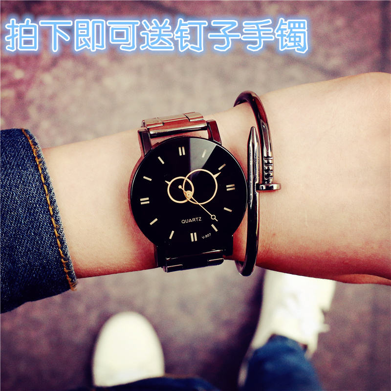 男士钢带防水石英情侣手表一对 ulzzang 韩版简约女中学生时尚潮流 男士钢带防水石英情侣手表一对 ulzzang 韩版简约女中学生时尚潮流