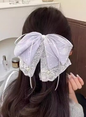 浅蓝蕾丝蝴蝶结马尾夹