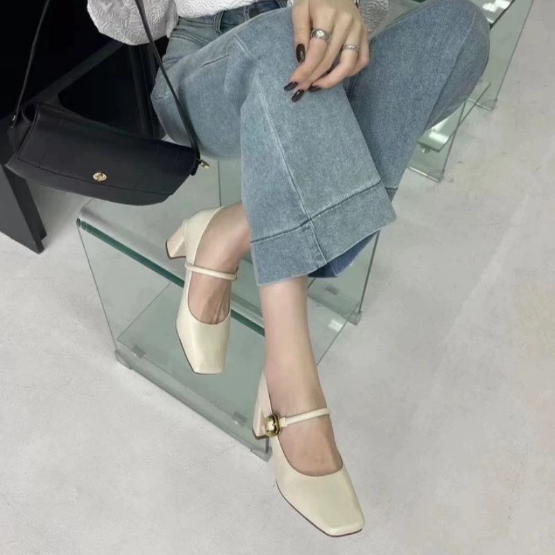 专柜商场撤柜断码处理法式粗跟方头玛丽珍鞋女鞋单鞋KD241510-1A - 图3