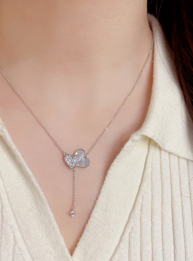 双爱心吊坠项链时尚百搭女