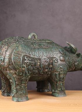 殷商亚长牛尊青铜器牛摆件复古工艺品古做旧古玩博物馆复制定做