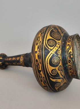 青铜器错金摆件做旧工艺盛酒器圆樽错金银蒜头瓶青铜器古玩收藏