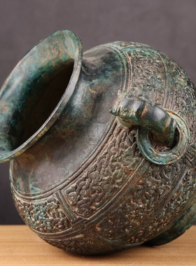 铜祥德西周古青铜器摆件蟠龙纹圆罍青铜罍盛酒器博物馆古玩收藏