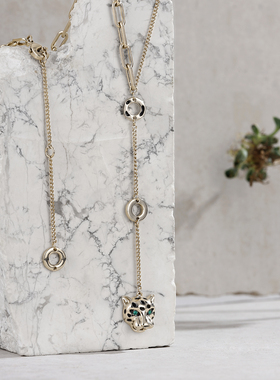 Favorite冷淡风高街潮酷豹子头项链y2k个性小众轻奢长款镀金项饰