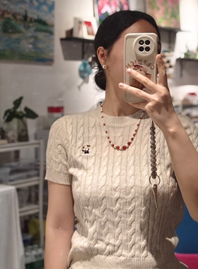 ISLA孤岛原创天然红玛瑙珍珠项链女红色小众高级感锁骨链毛衣链