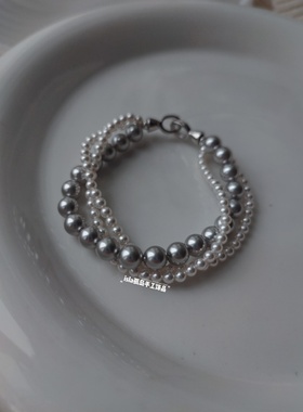 ISLA孤岛三层真多麻色施家珍珠扭扭手链复古轻奢通勤饰品925银