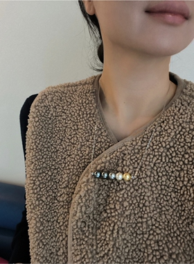 ISLA孤岛五珠平衡木项链10mm人造大溪地混彩极简精致锁骨链可调节