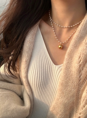 ISLA孤岛双层珍珠项链女轻奢小众设计感锁骨链高级感颈链毛衣链