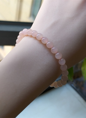 天然正品和田玉藕粉手串女生串珠藕粉色玉石圆珠绝美手链女珠串