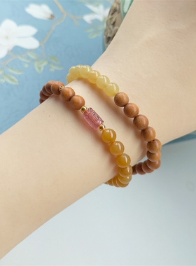 老山檀和田玉双拼手串