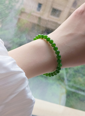 6mm天然和田玉碧玉手串女菠菜绿圆珠珠串男阳绿玉石串珠绝美手链