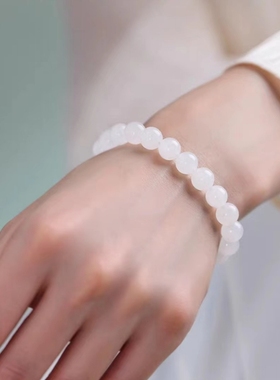 6-12mm高品羊脂白玉手串女天然正品和田玉真品保真玉石珠串手链
