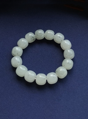 天然正品新疆和田玉青花籽料手串男女油润款芝麻糊真品真玉手链