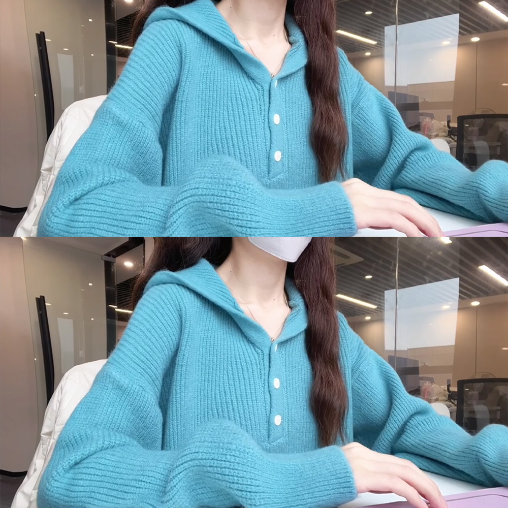 黄色连帽宽松高级慵懒风针织衫女2025新款毛衣秋日高级感穿搭上衣 - 图0