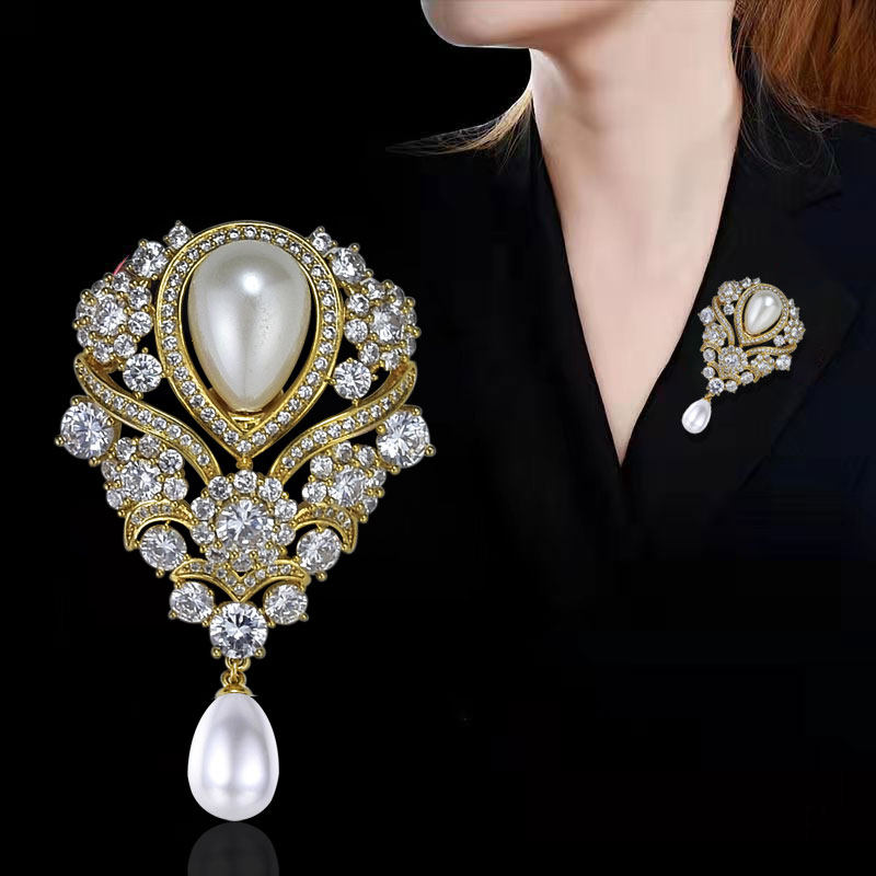 泪滴见花仿珍珠胸针高档女精致奢华气质小众设计个性宫廷风胸花潮,淘宝优惠券,粉丝福利购,淘宝优惠卷