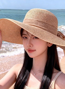 海边度假沙滩帽子女夏季超大檐遮阳帽草帽出游太阳帽