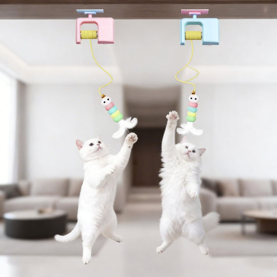 Cat toys yo-yo telescopic lift hanging door kitten toys fun tools electric cat teasing stick