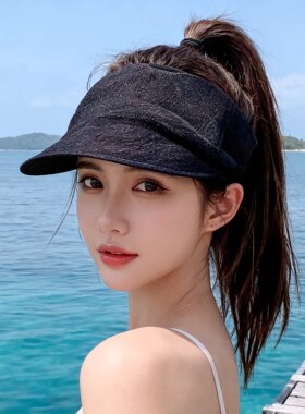 2026网纱帽子褶皱黑色空顶帽女夏季遮阳帽出游太阳帽