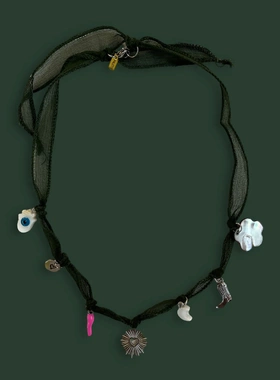 欧美跨境新款个性项链不锈钢爱心吊坠丝巾布条项链电镀18k金保色