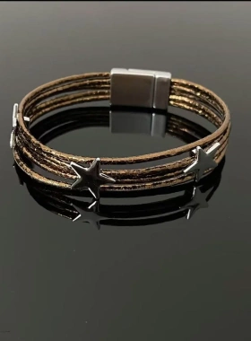 欧美朋克风y2k辣妹皮质多层星星磁吸扣手链女小众个性辣妹手饰潮