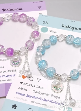 原创设计爆花珍珠郁金香手链女ins设计甜美森系精美百搭手串