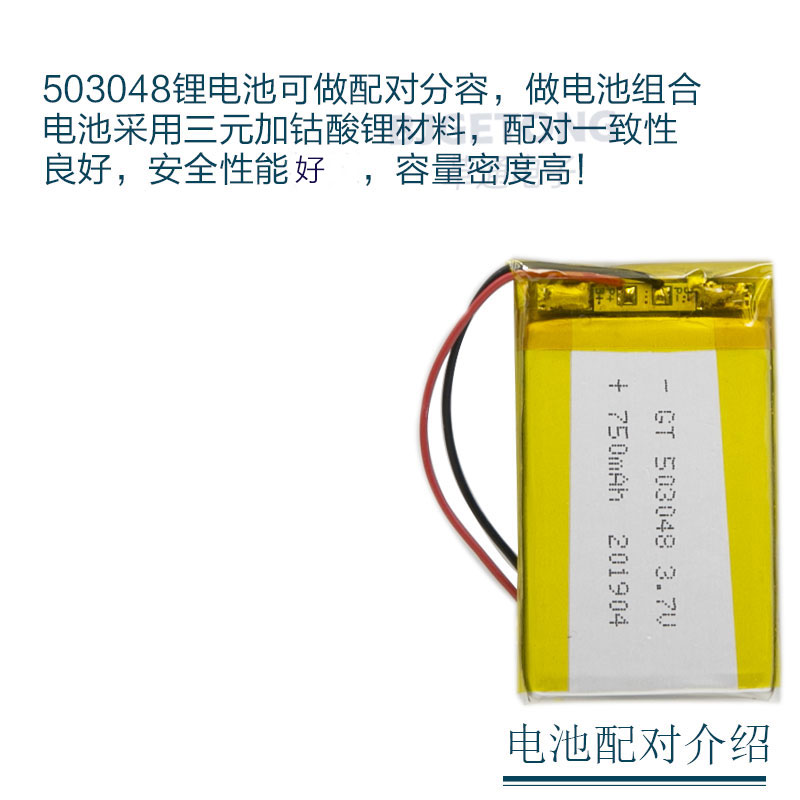 LP503048聚合物软包锂电池3.7v750mah 带保护板可加工记录仪玩具 - 图2