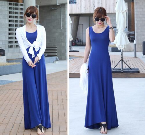 2026春夏新款背心裙打底裙莫代尔连衣裙女宽松拖地长裙沙滩裙大码 - 图1