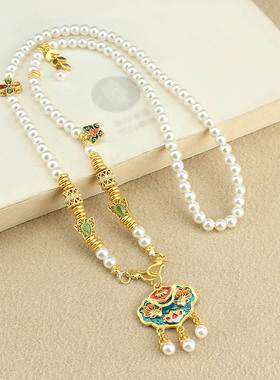 如意锦鲤锁仿珍珠串珠长款项链女