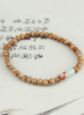 简约檀香木手链女玉石竹节手串女