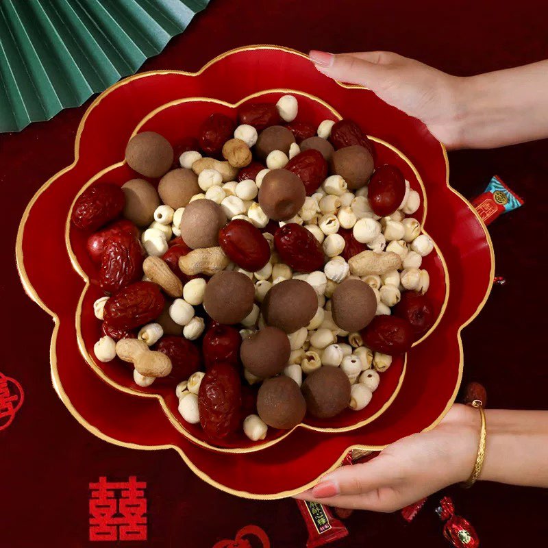 新婚好物 花瓣金边果盘 摆上红枣花生桂圆莲子寓意早生贵子干果盘 - 图3