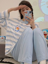 Sleepwear Lady Spring Autumn Striped Long Sleeves Long Pants Suit Winter Lady Cartoon Thin can be outworn in summer Home clothes