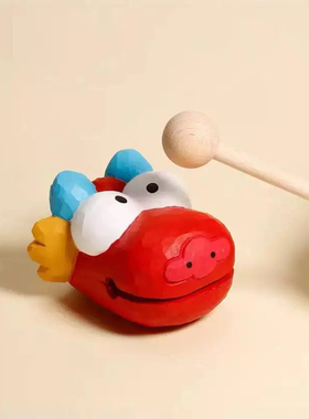 上班发疯摆件木鱼木雕龙头工位治愈情绪电脑桌面摆件解压ins风