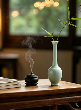 景德镇细口小口径陶瓷花瓶影青宋氏美学餐桌高级氛围感插花器摆件