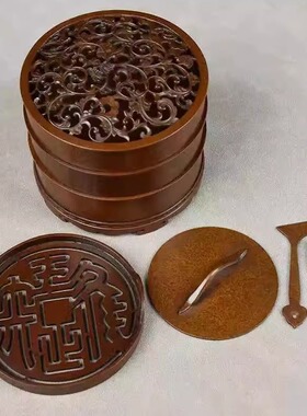 苏工紫铜印香炉缠枝莲香炉