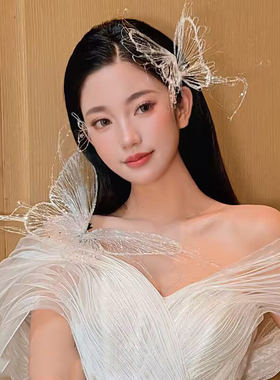 高级新娘水晶蝴蝶发夹婚礼头饰