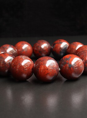 天然桂林鸡血玉石手链上朗料黑底红手串男士手链19*19mm12颗127g